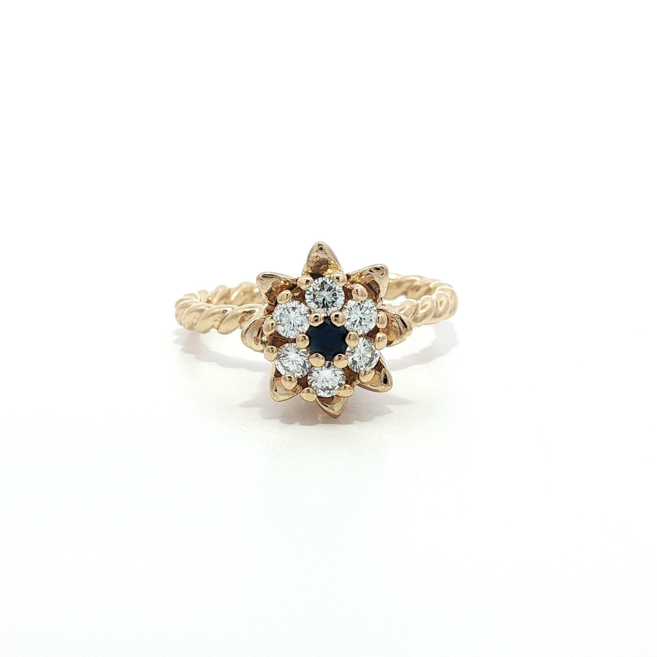 Massiv Gold Smaragd Saphir & Diamant Tulip Twisted Wire Stack Satz von 3 Ringe im Angebot 3