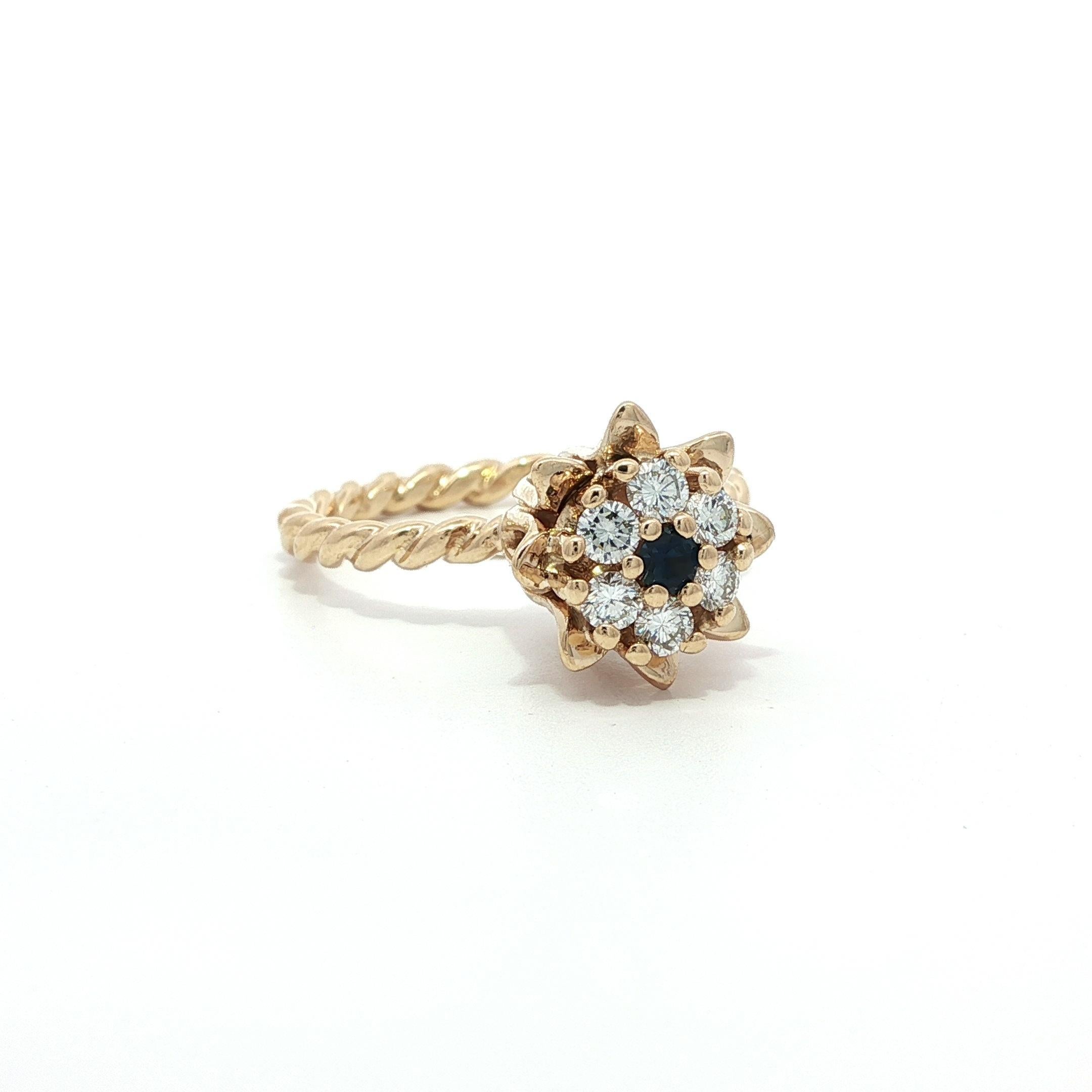 Massiv Gold Smaragd Saphir & Diamant Tulip Twisted Wire Stack Satz von 3 Ringe im Angebot 4