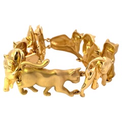 Vintage Solid Gold Feline Motif Bracelet
