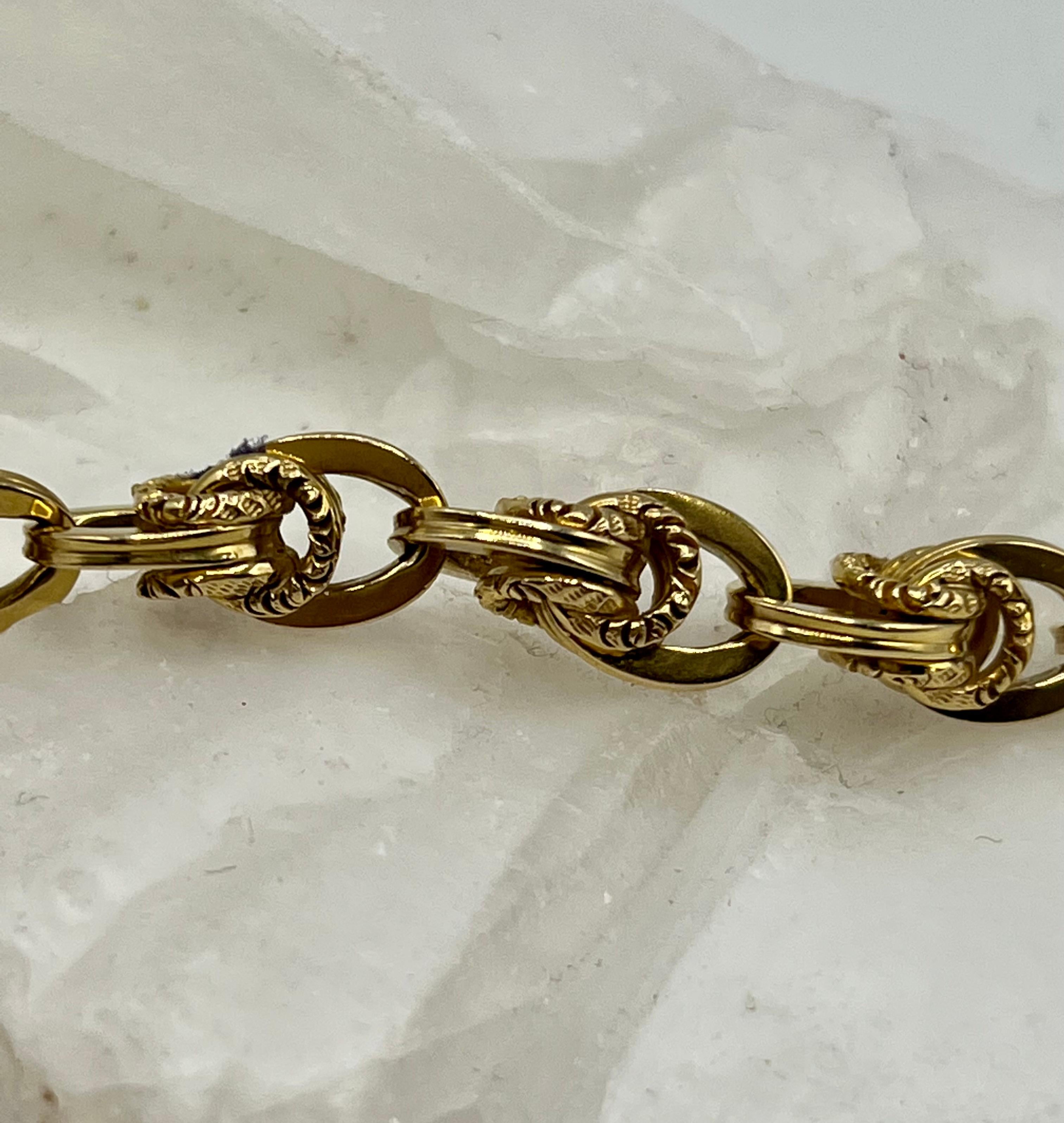Women's or Men's Solid Gold Filigree Link Bracelet in 14 Karat Yellow Gold For Sale