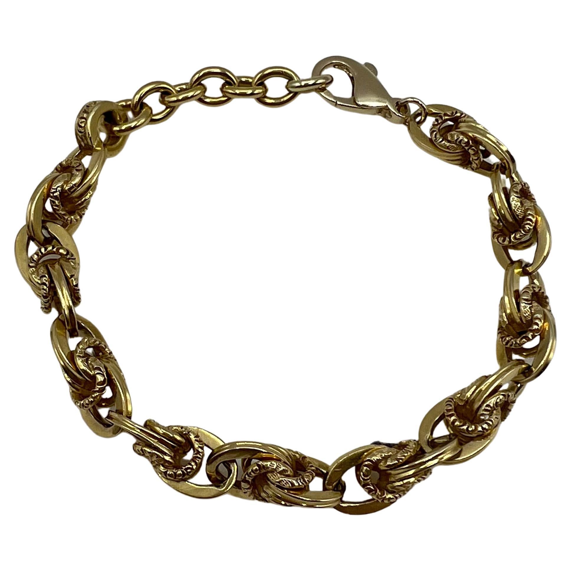 Solid Gold Filigree Link Bracelet in 14 Karat Yellow Gold For Sale