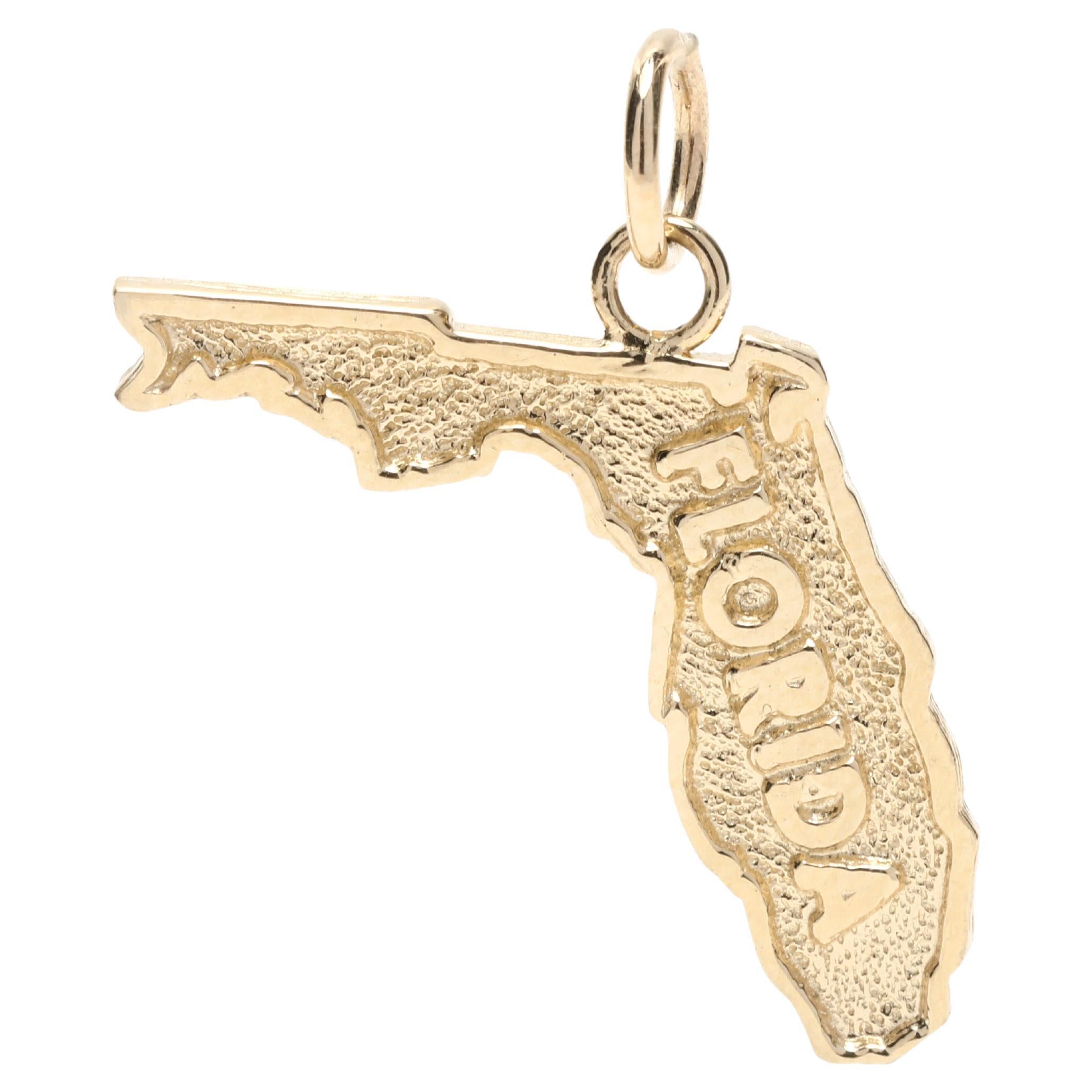 Solid Gold Florida State Charm, 14k Yellow Gold, Travel Florida