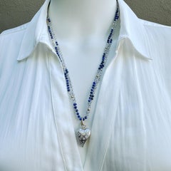 Lapis & Labradorite Necklace with Solid 14K Gold Freeform Diamond Heart Pendant