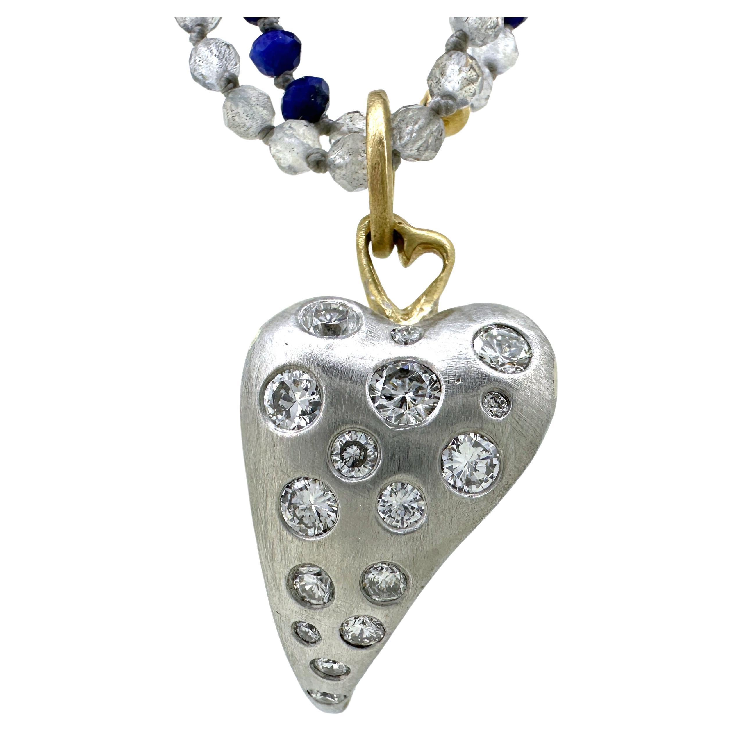 Solid Gold Freeform Heart Pendant Set with 0.76 Carats of Natural Diamonds For Sale