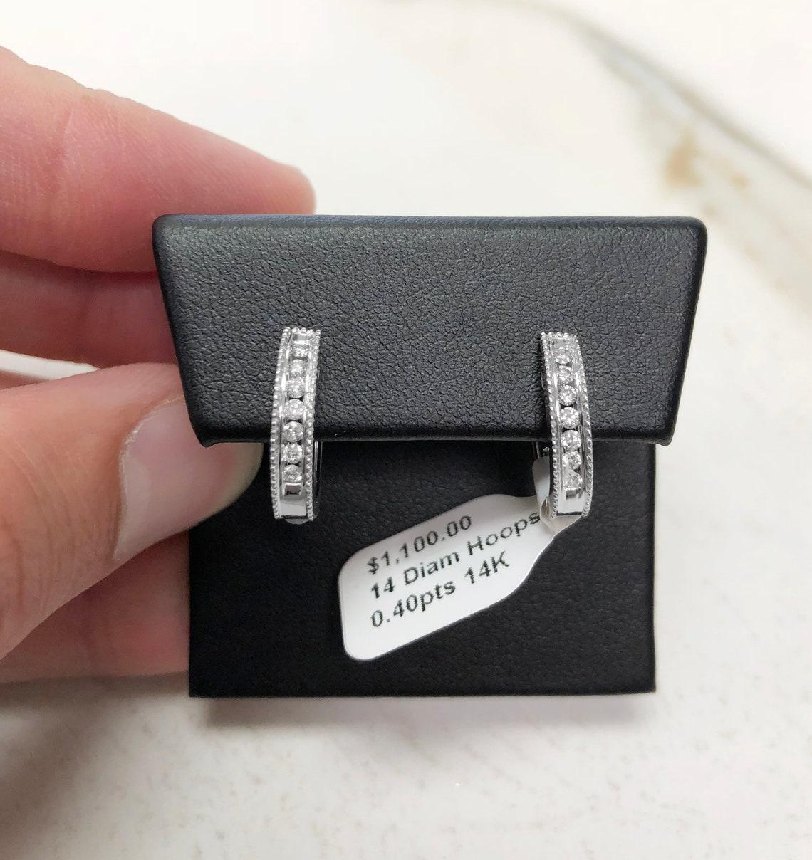 Oro macizo Genuino 0.16pts Diamante talla redonda Pendientes Huggie Aros de diamantes en venta 1