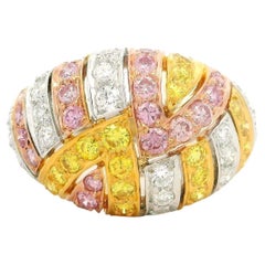 Solid Gold GIA 1.49ctw Natural Fancy Yellow & Pink Diamond Domed Mosaic Ring