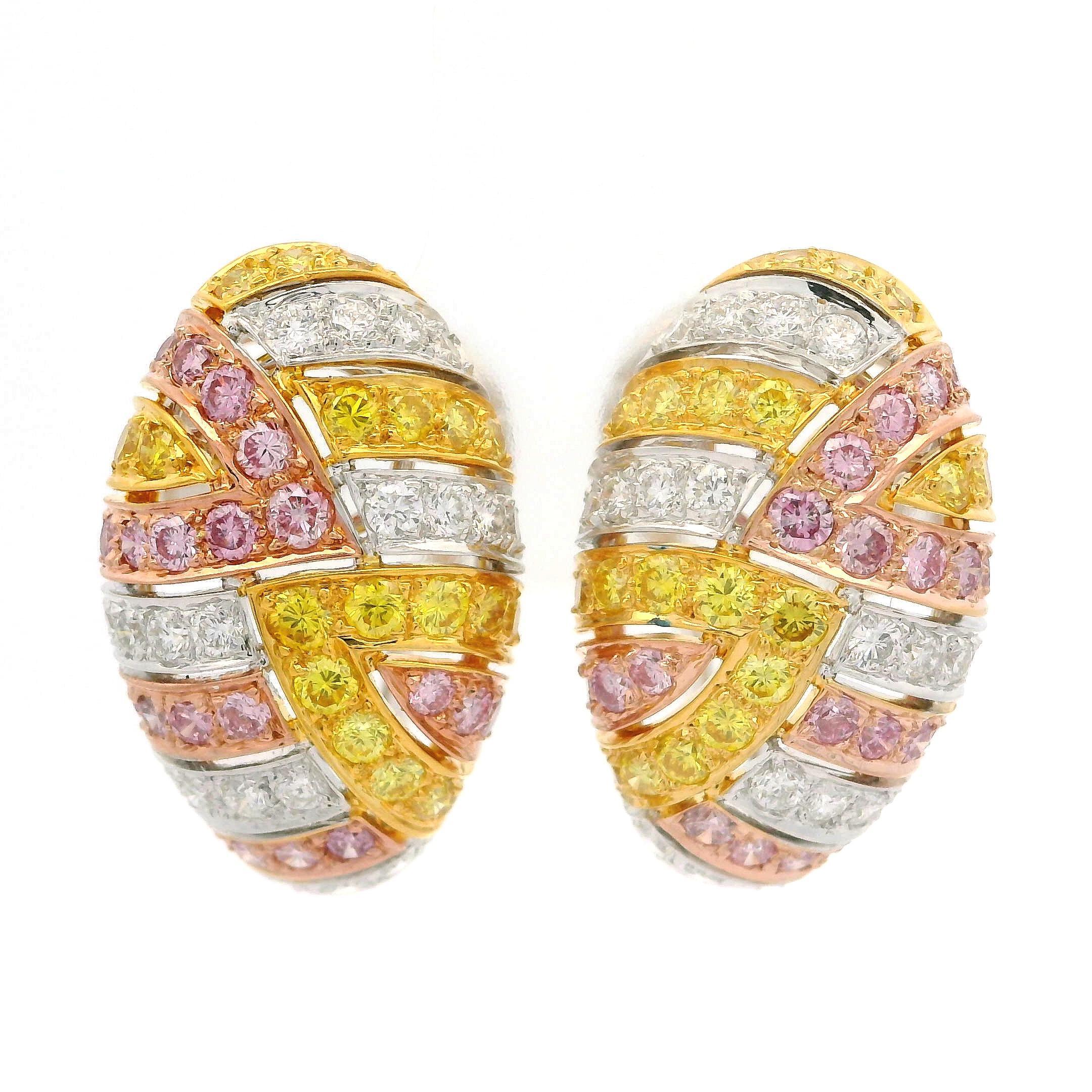 --Stones:--
118 Natural Genuine Diamonds - Round Brilliant Cut - Pave Set - White, Fancy Intense Yellow & Fancy Intense Purple Pink Color - 2.15ctw exact
** See Certification Details Below for Complete Info **
Total Carat Weight: 2.15