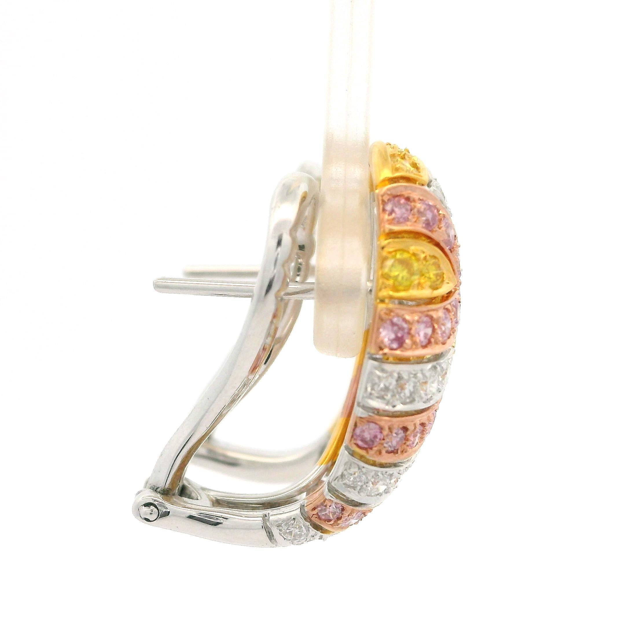 Women's Solid Gold GIA 2.15ctw Natural Fancy Yellow & Purple Pink Diamond Earrings For Sale