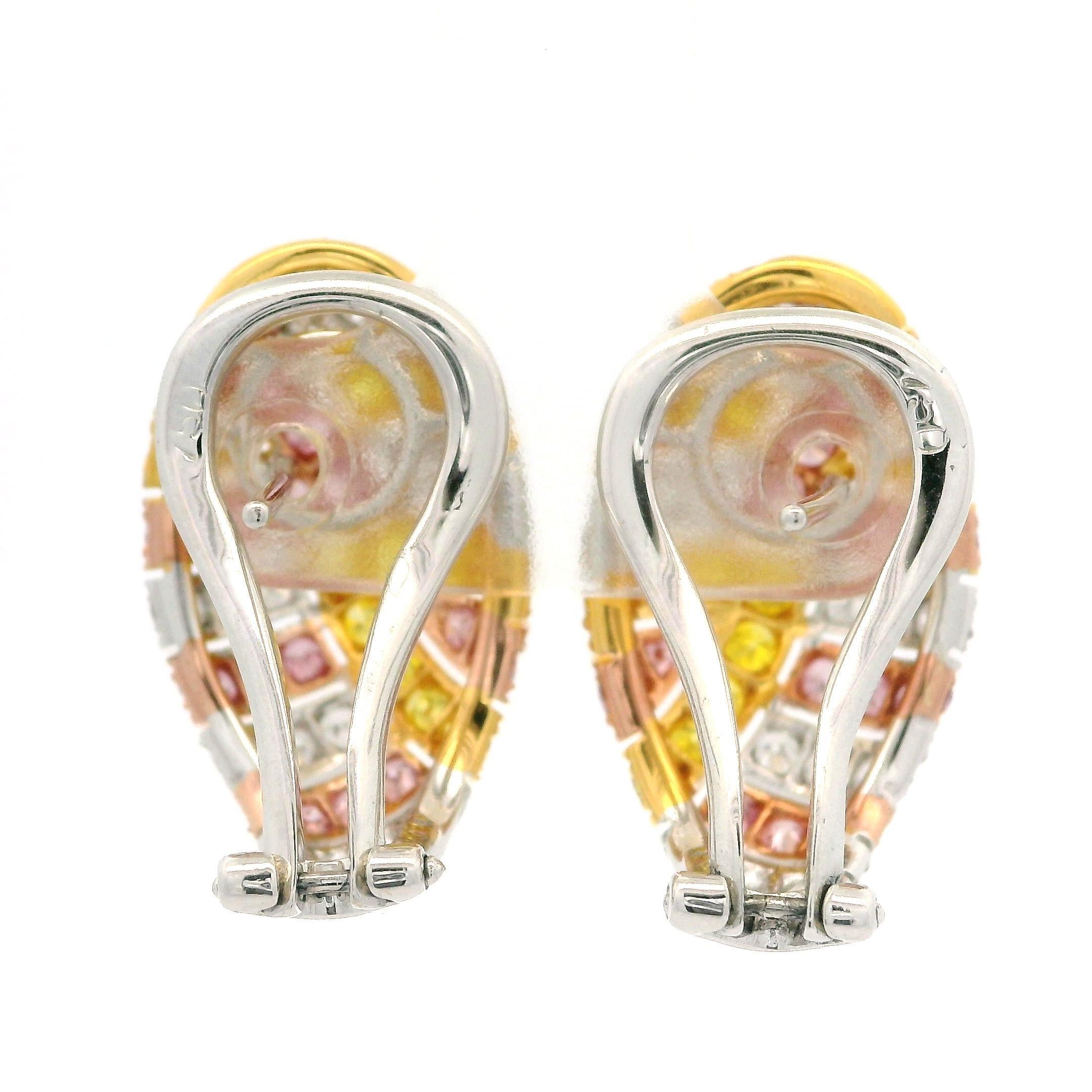 Solid Gold GIA 2.15ctw Natural Fancy Yellow & Purple Pink Diamond Earrings For Sale 1