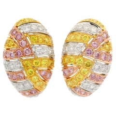 Solid Gold GIA 2.15ctw Natural Fancy Yellow & Purple Pink Diamond Earrings