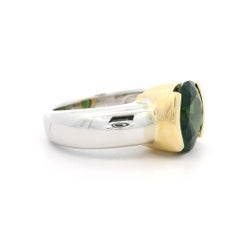 Solid Gold GIA 4.22ct No Heat Round Green No Heat Sapphire Half Bezel Ring