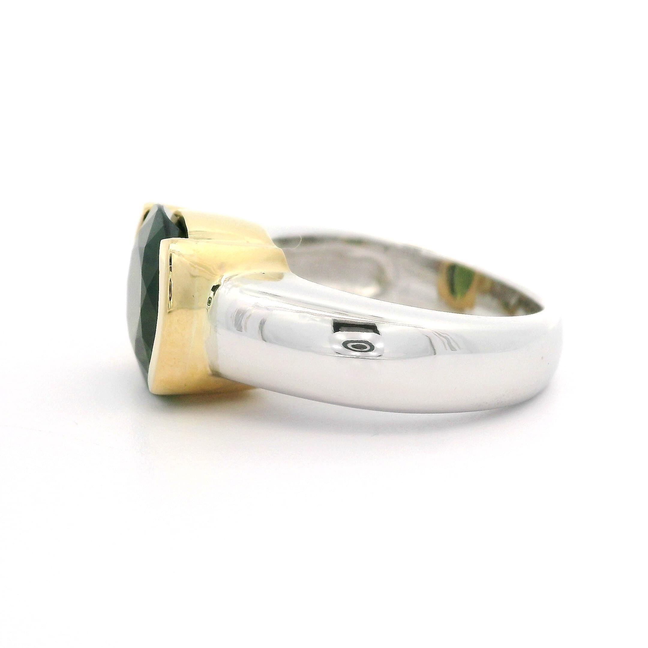 Bague en or massif GIA 4,22 carats, saphir vert rond, non chauffé et à moitié chaton Excellent état - En vente à Montclair, NJ