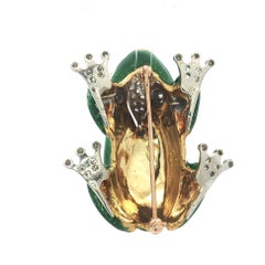 Solid Gold Green Enamel .60ctw Diamond Detailed Frog Pin Brooch