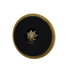 Solid Gold Hand Constructed Art Deco Pin with Large Round Onyx Stone