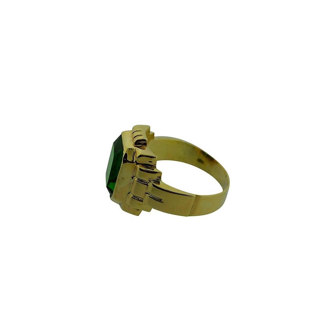 Solid Gold Hand Constructed Art Deco Ring Set with Synthetic Emerald 1