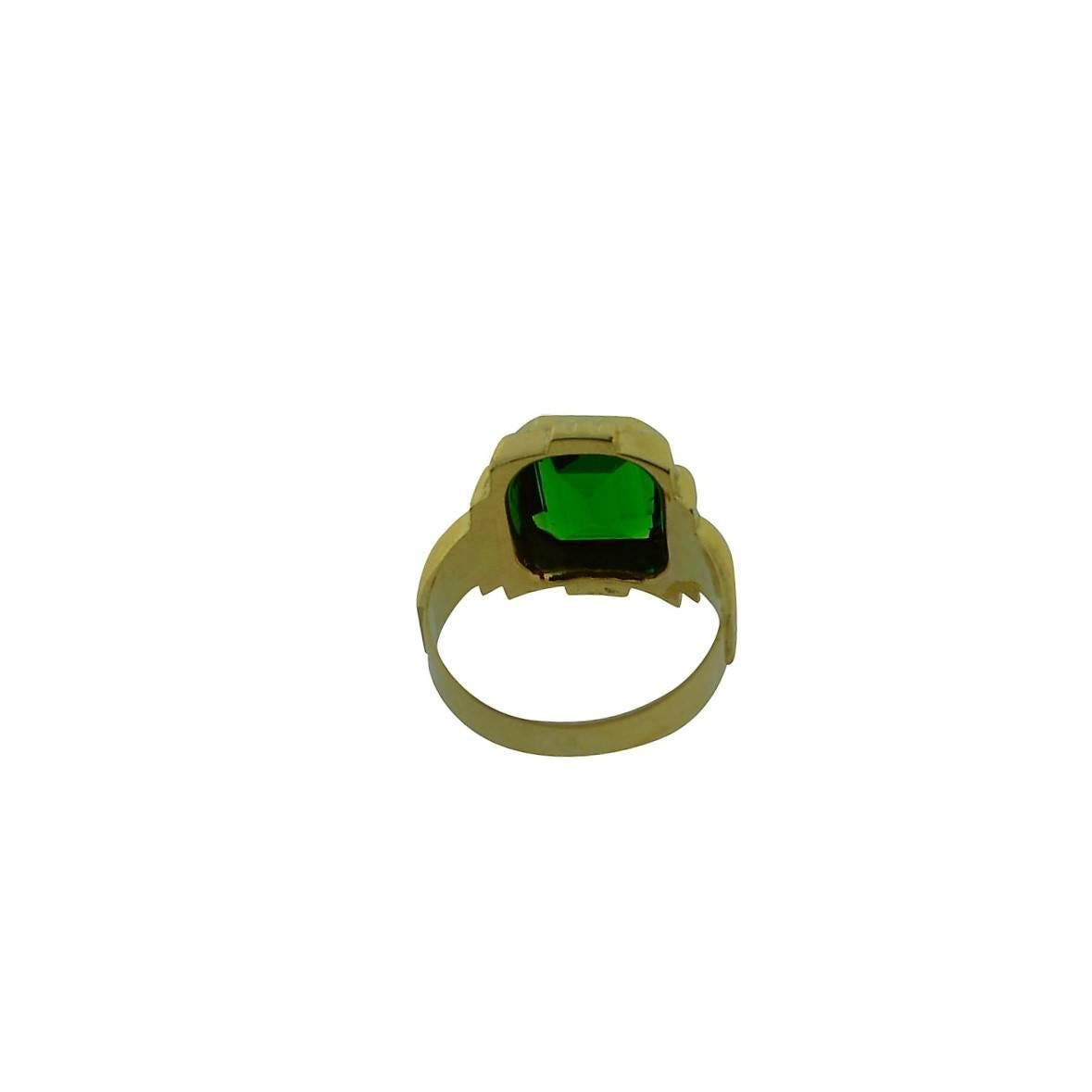 Solid Gold Hand Constructed Art Deco Ring Set with Synthetic Emerald 2