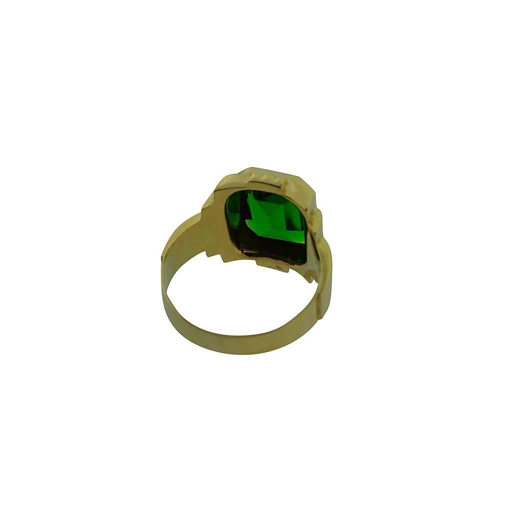 Solid Gold Hand Constructed Art Deco Ring Set with Synthetic Emerald 3