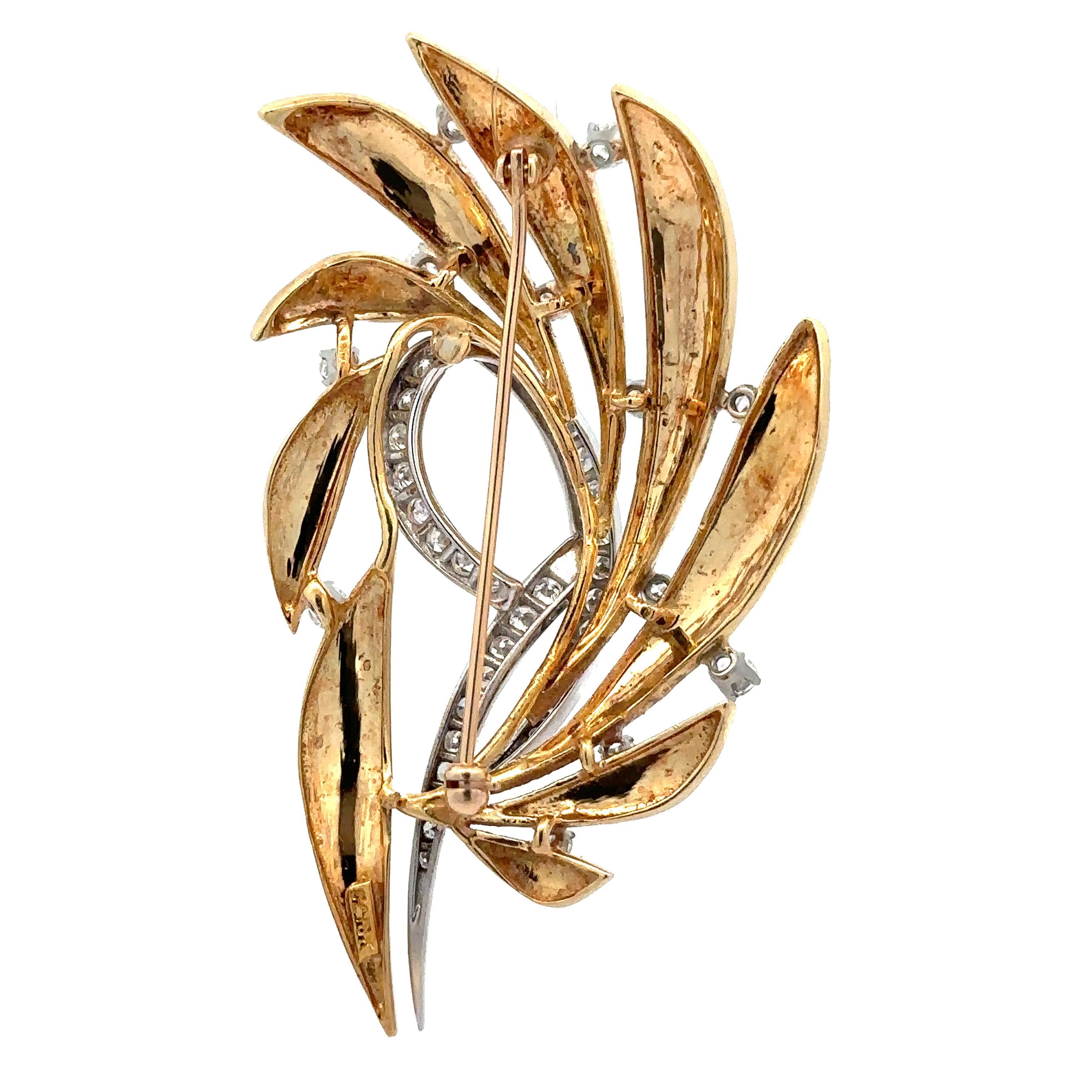 Solide Gold hohe Qualität 1ctw Diamant texturiert poliert Multi Leaf Pin Brosche (Brillantschliff) im Angebot