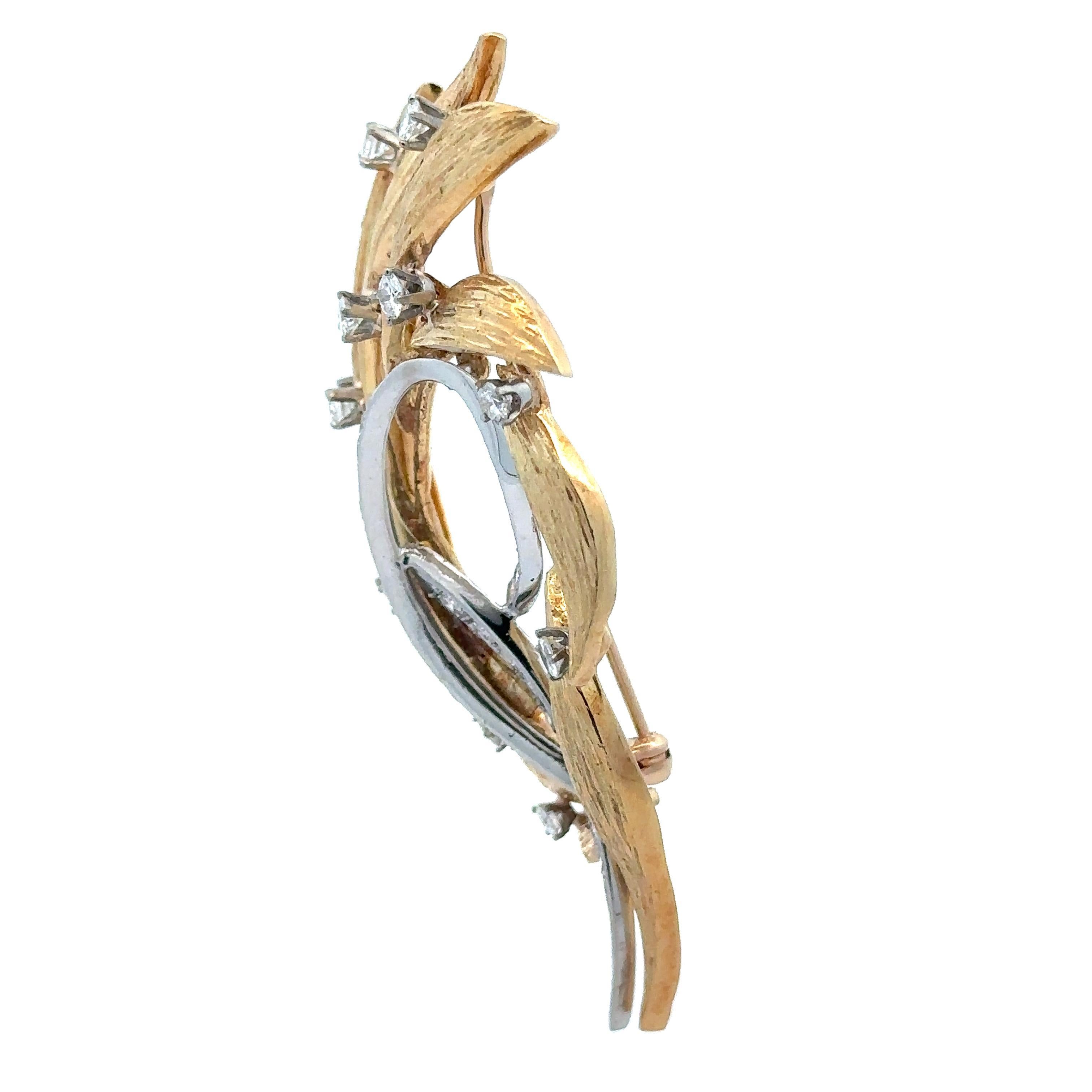 Solide Gold hohe Qualität 1ctw Diamant texturiert poliert Multi Leaf Pin Brosche im Zustand „Hervorragend“ im Angebot in Montclair, NJ