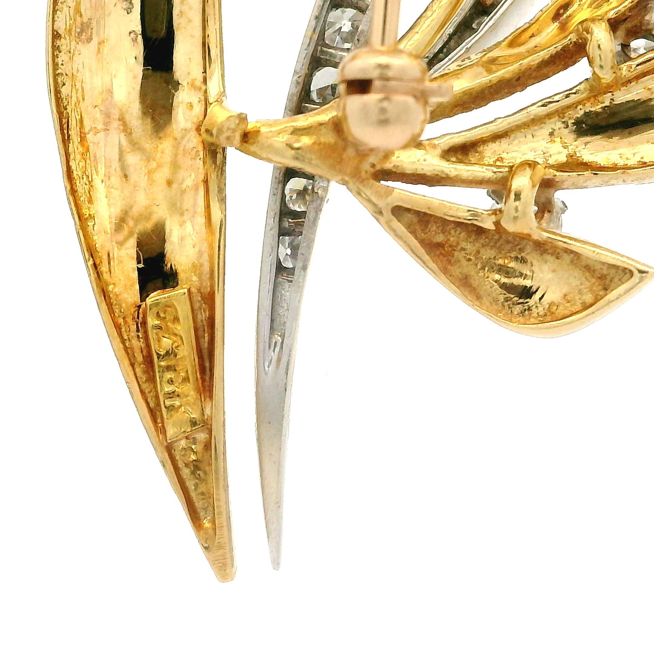 Solide Gold hohe Qualität 1ctw Diamant texturiert poliert Multi Leaf Pin Brosche im Angebot 1