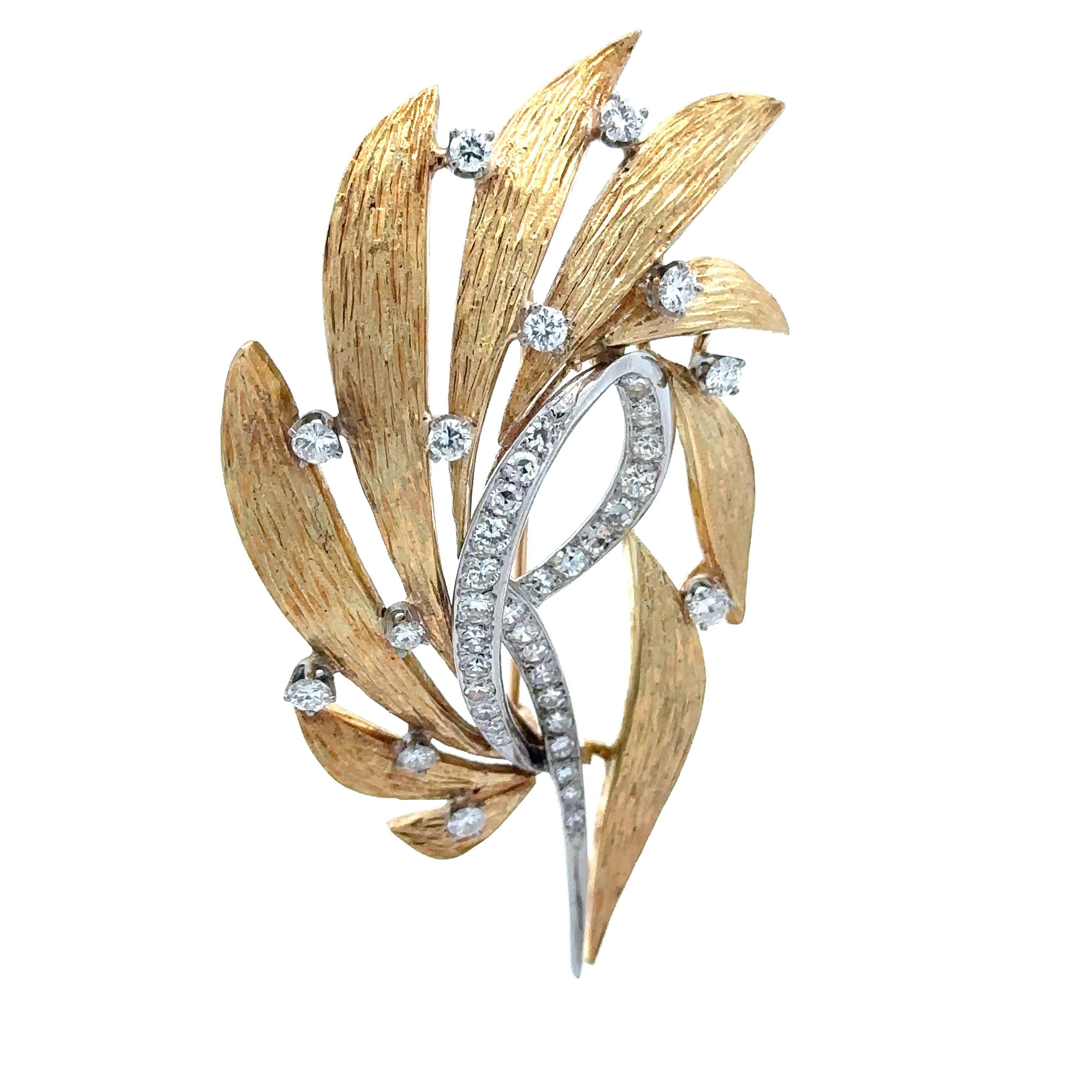 Solide Gold hohe Qualität 1ctw Diamant texturiert poliert Multi Leaf Pin Brosche im Angebot 3