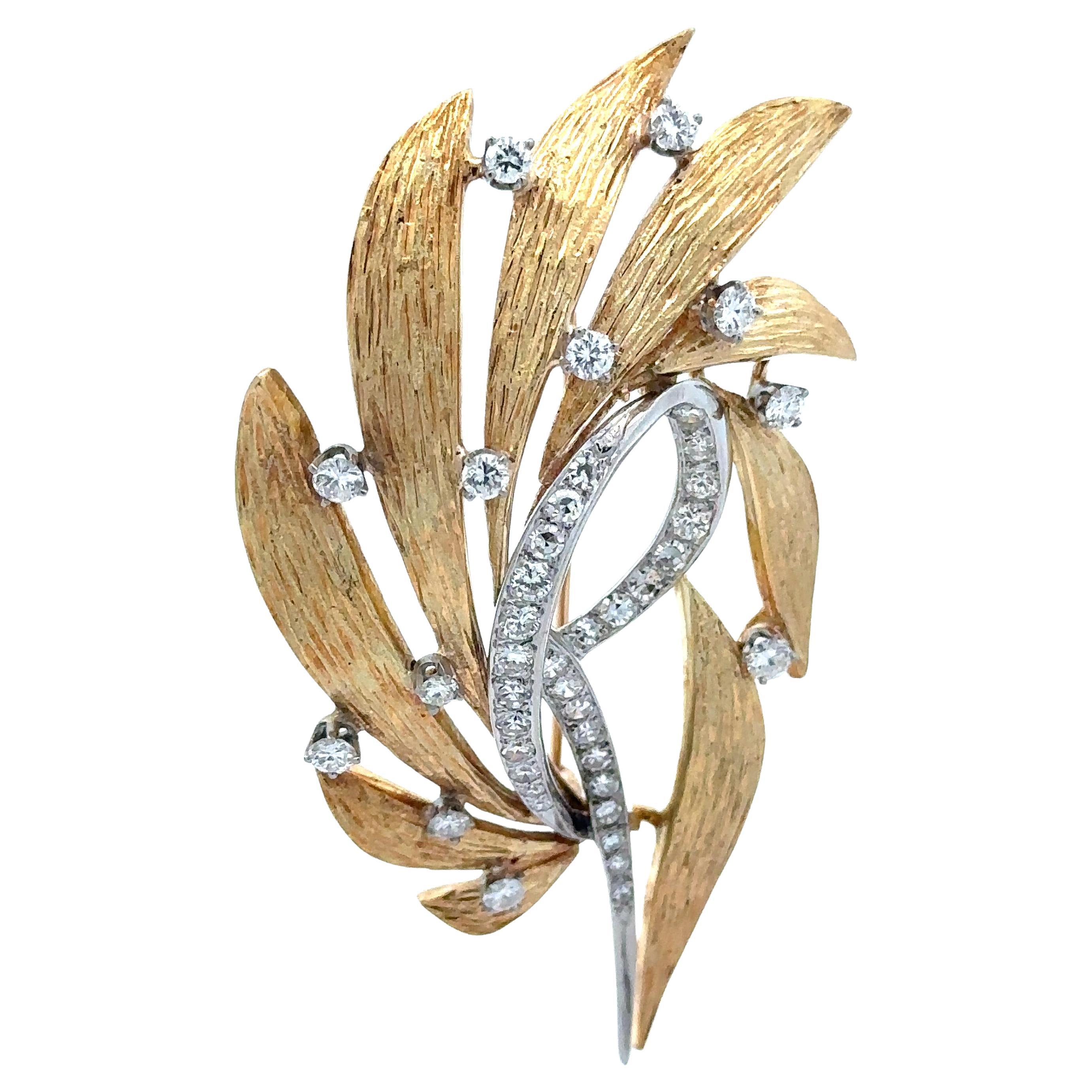 Solide Gold hohe Qualität 1ctw Diamant texturiert poliert Multi Leaf Pin Brosche