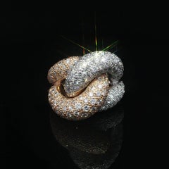 Solid Gold High Quality 5.60ctw Pave Diamond Big Knot Link Interlocking Ring