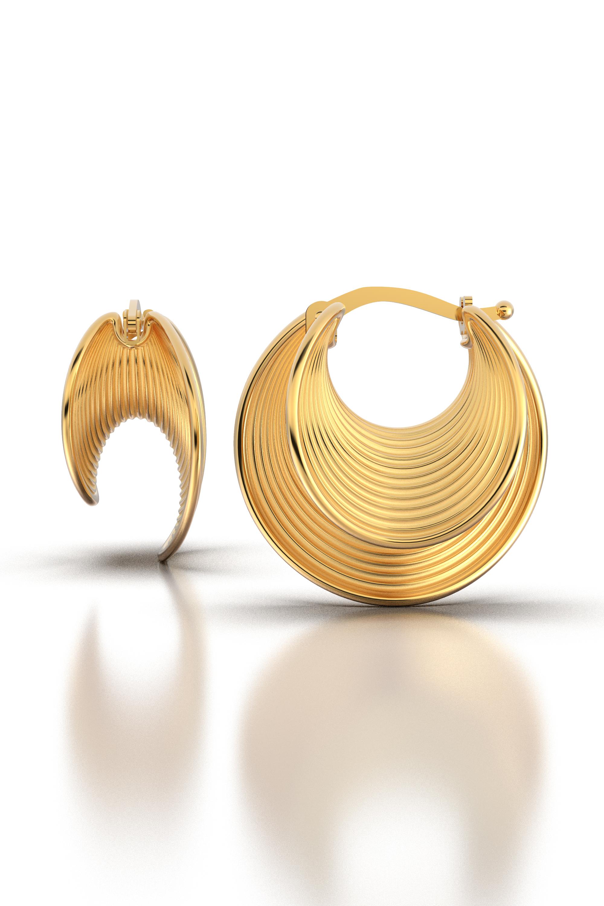 21 mm Durchmesser schöne Ohrringe in poliertem und rohem massivem Gold 18k gefertigt 
Erhältlich in Gelbgold, Roségold und Weißgold, 18k oder 14k auf Anfrage.
Die Ohrringe werden mit einem zuverlässigen Schnappverschluss gesichert.
Das ungefähre