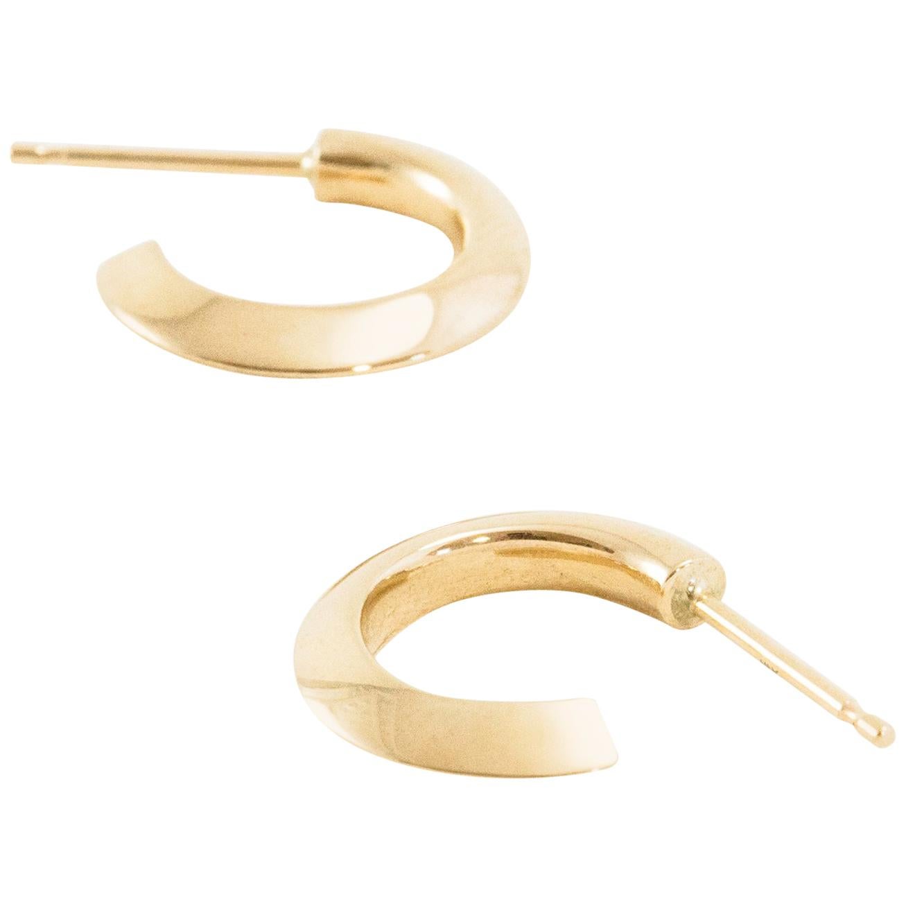 Solid Gold Hoop Earrings Small Flow Circle to Triangle
