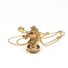 Solid Gold Horse Knight Chess Piece Pendant Necklace, Hallmarked London 1971
