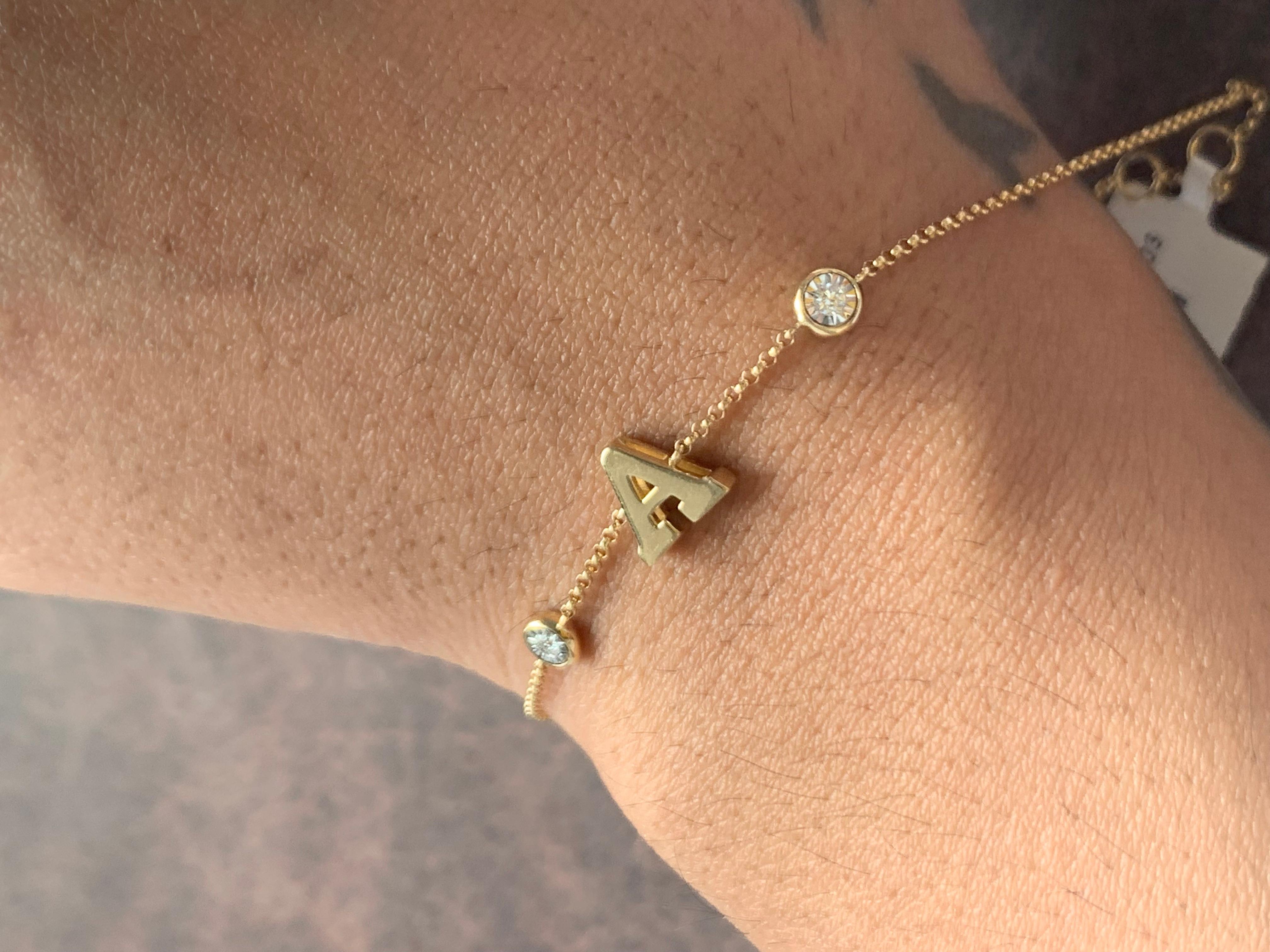 Bracelets d'origine en or massif avec diamants naturels ronds, bracelets à lettres en or  en vente 3