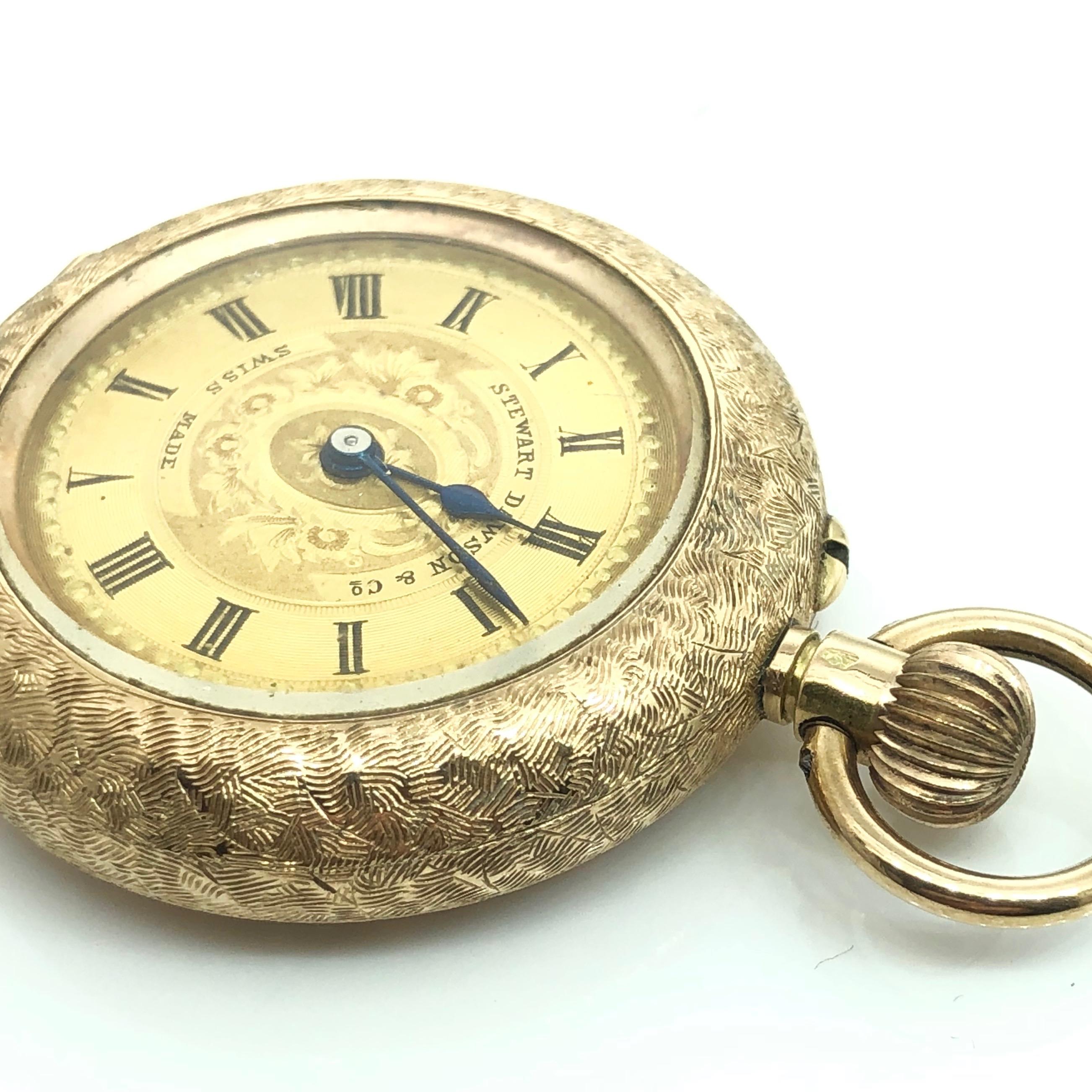 Art Nouveau Solid Gold Ladies Stewart Dawson &Co Antique Pocket Watch For Sale