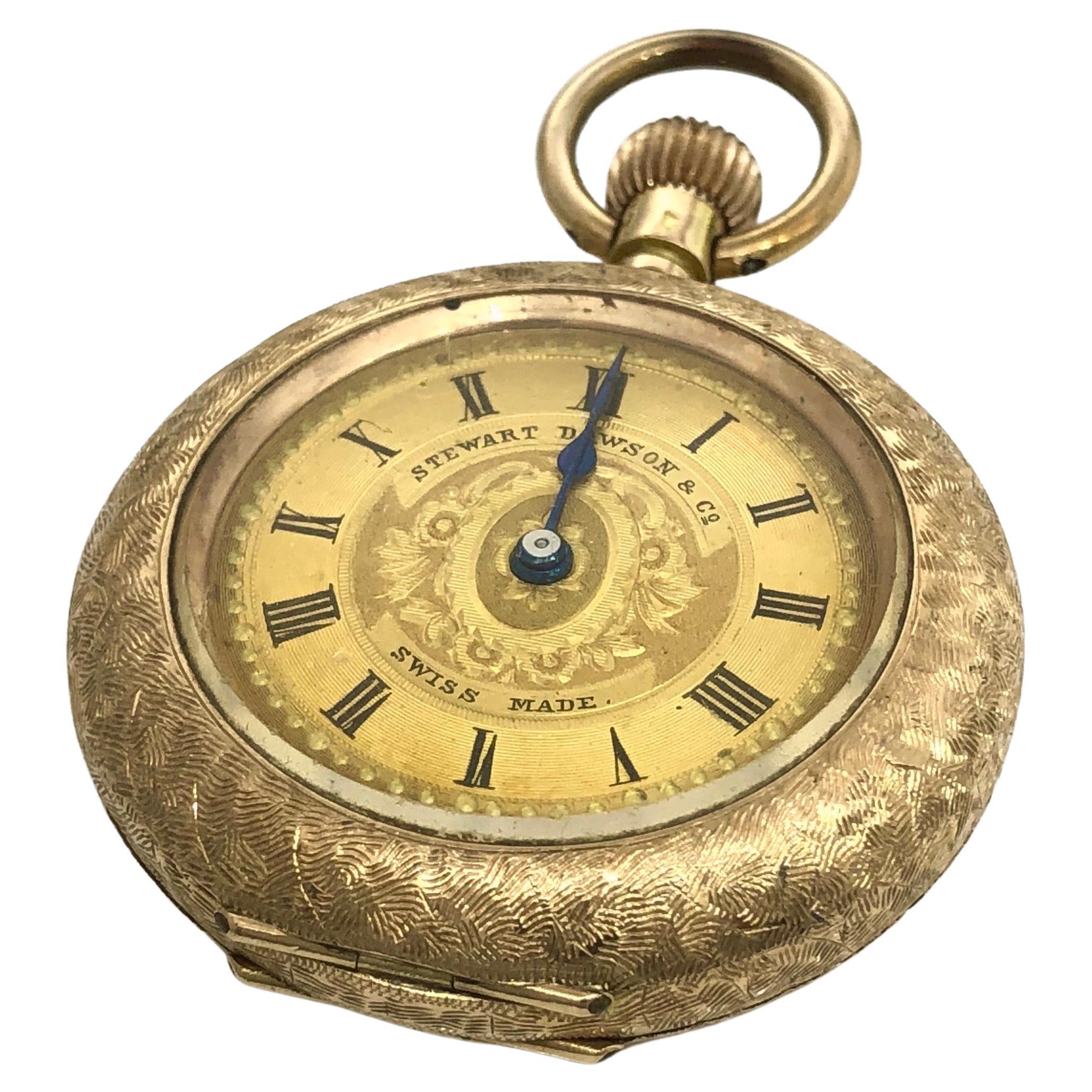Solid Gold Ladies Stewart Dawson &Co Antique Pocket Watch For Sale
