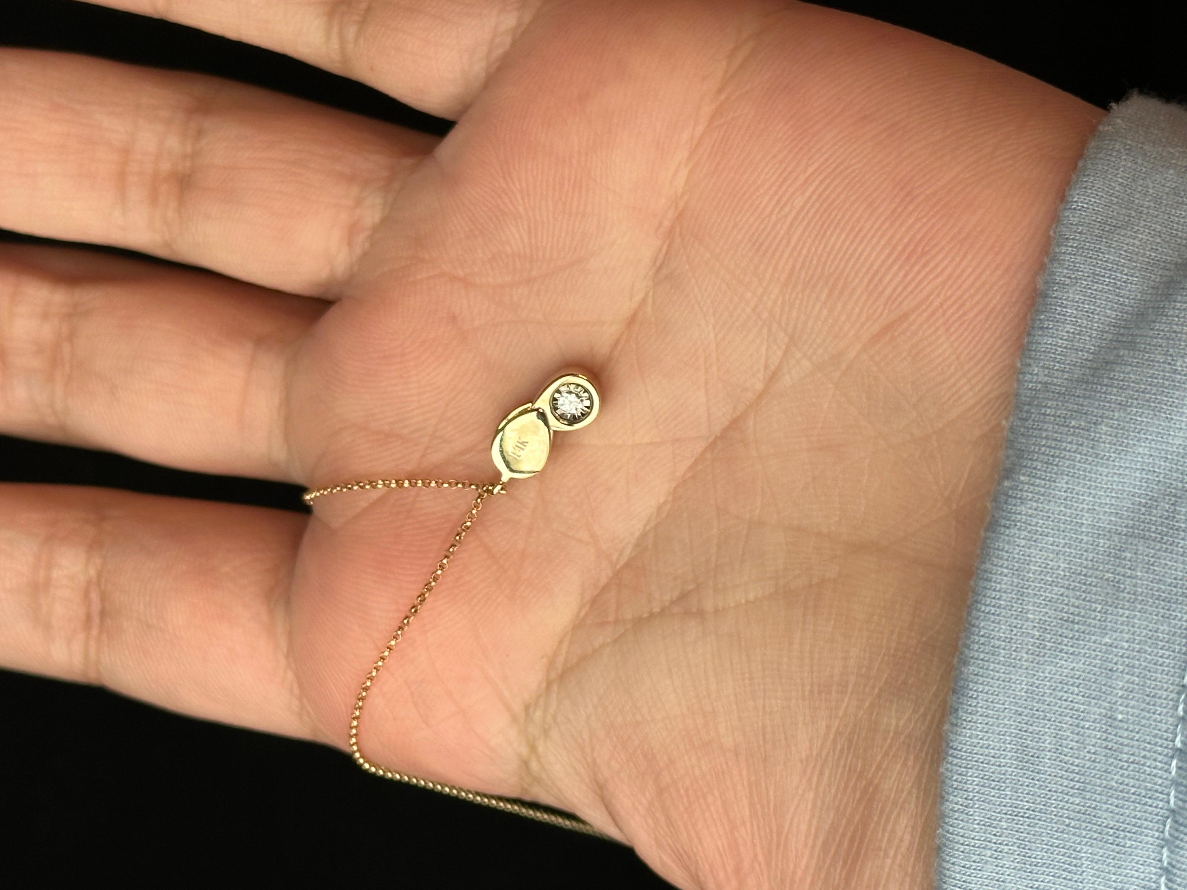 Solid Gold Loupe Necklace with Natural Diamond, Minimalist Charm Necklace 14k For Sale 4