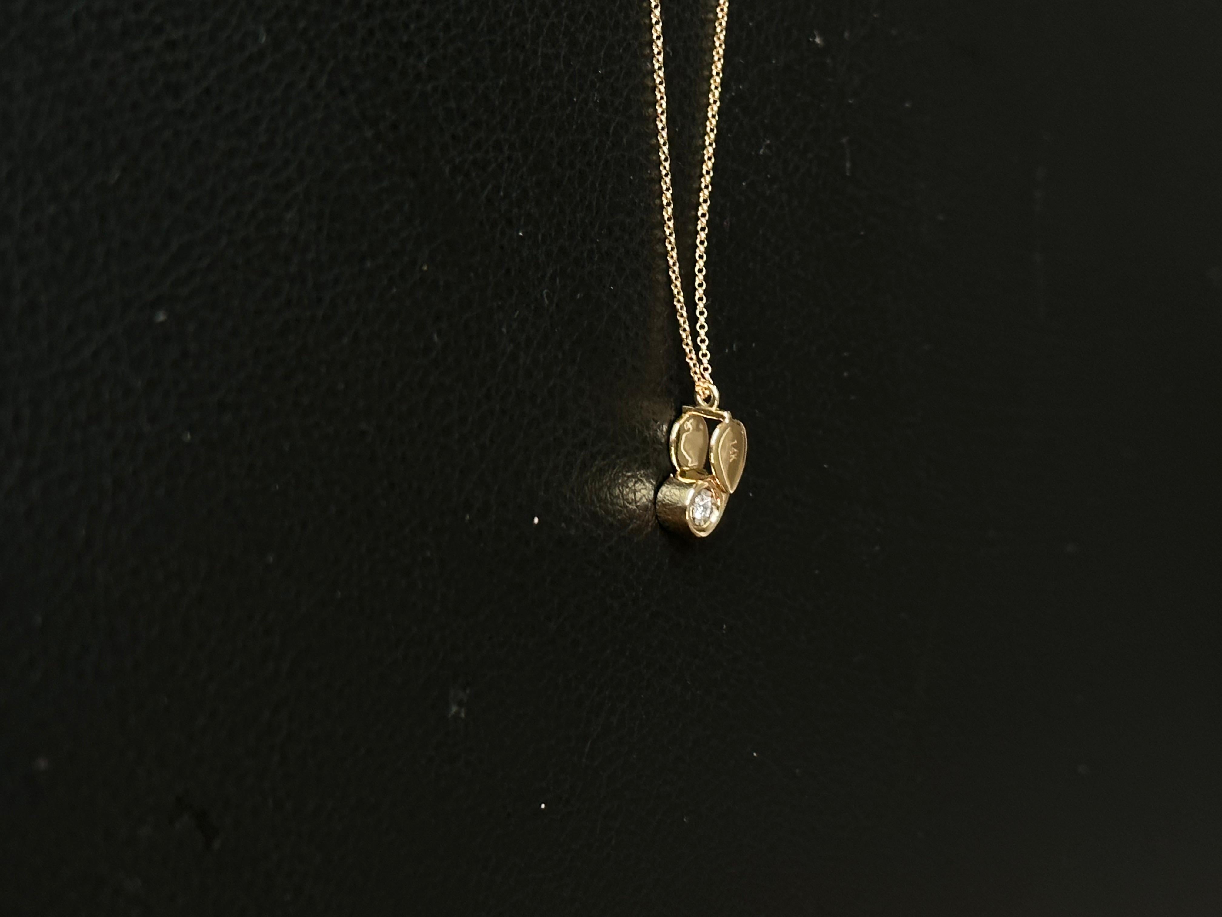 Halskette aus massivem Gold Loupe mit natürlichem Diamanten, minimalistische Charm-Halskette 14k  (Moderne) im Angebot