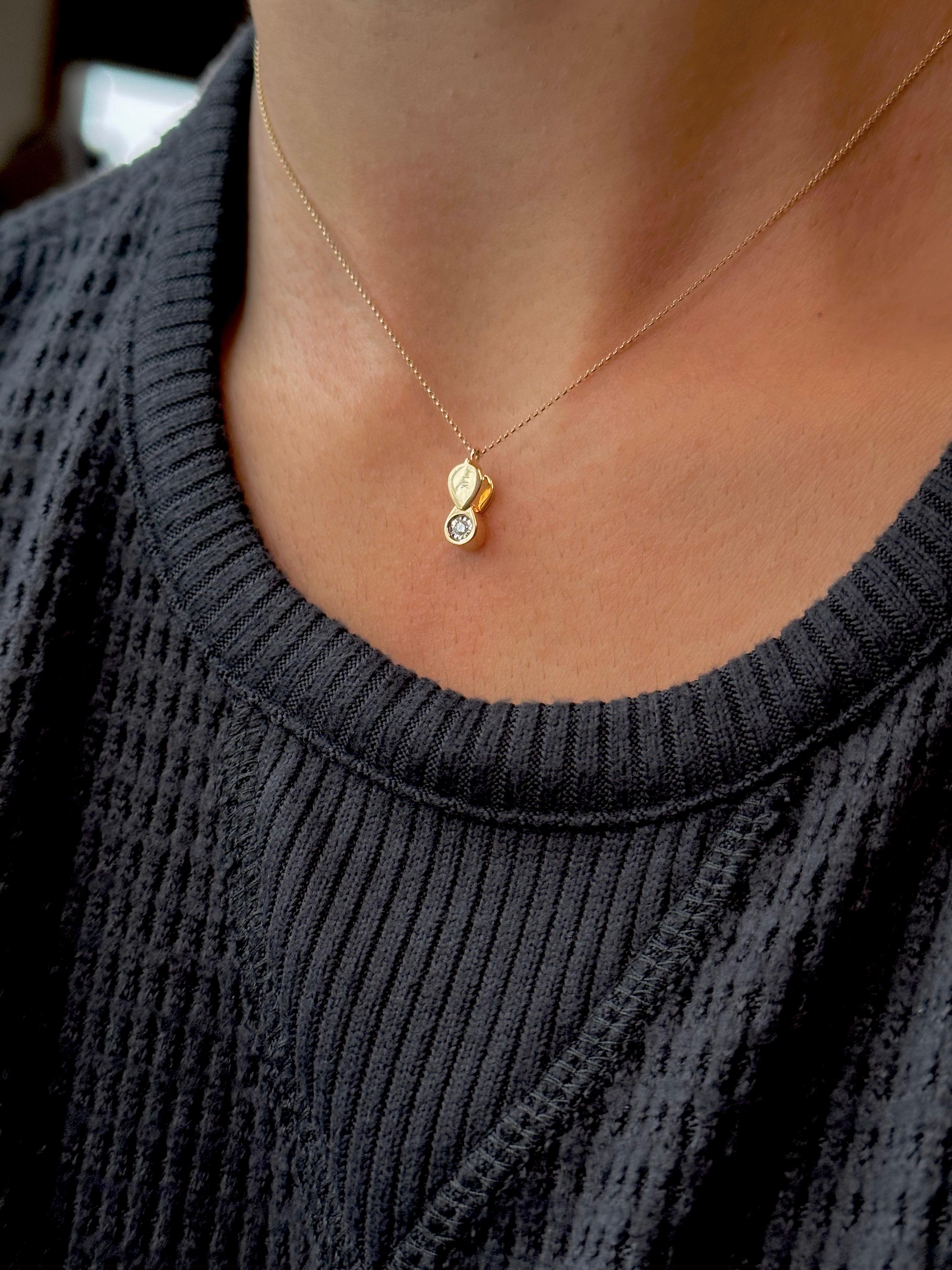 Halskette aus massivem Gold Loupe mit natürlichem Diamanten, minimalistische Charm-Halskette 14k  im Angebot 2