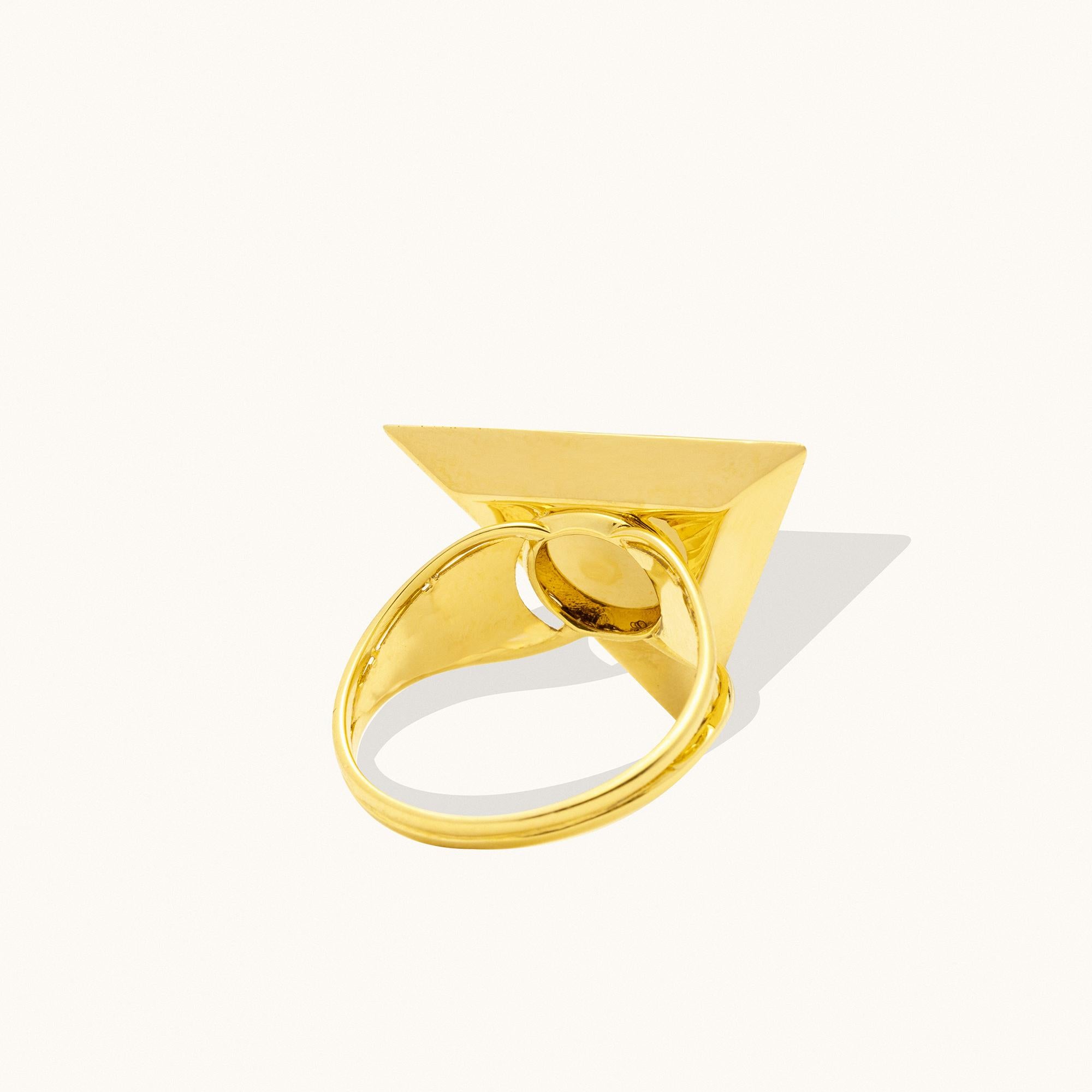 Ancient Egypt Pyramid Triangle Statement Ring Solid Gold Maximalist 14 Karat For Sale 1