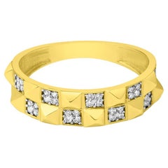 Checkered Half Eternity Zirkon Stapelbarer Ring Massivgold Maximalistischer 14 Karat