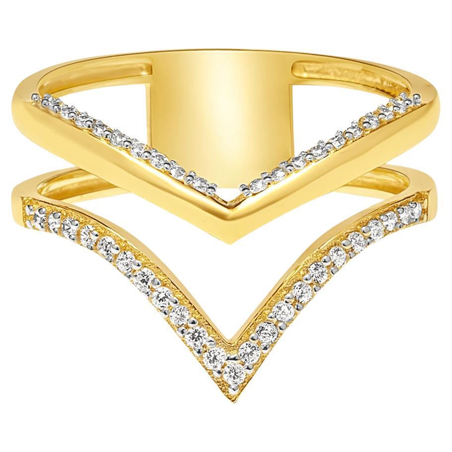 Bague empilable Wishbone zircon en or massif 14 carats à double chevron