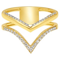 Double Chevron Wishbone Zirkon Stapelbarer Ring Massivgold Maximalistischer 14 Karat