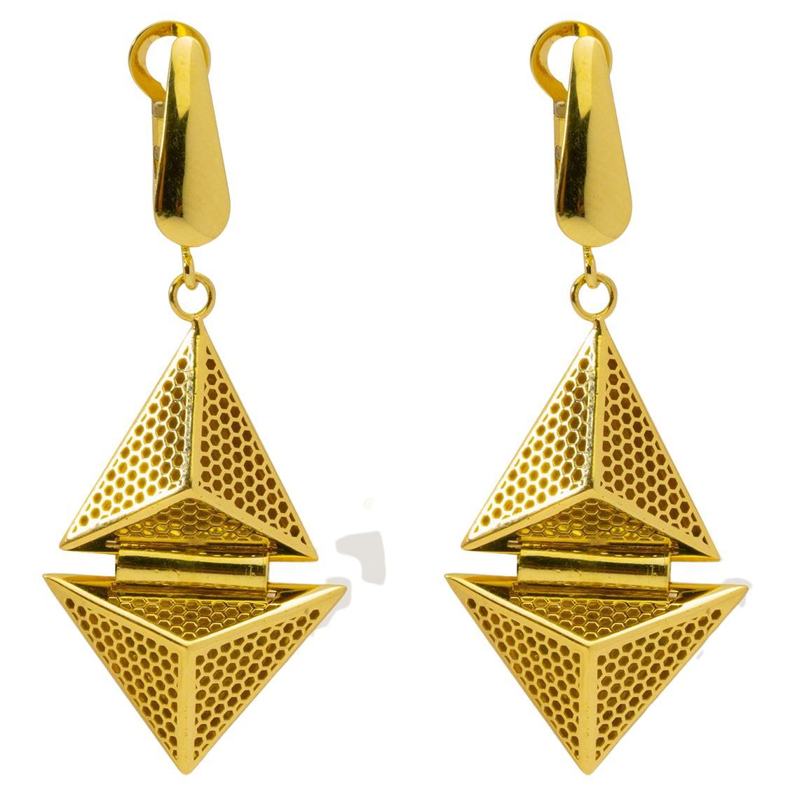Boucles d'oreilles pendantes en or massif 14 carats Maximalist Handmade