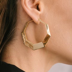 Angular Octagon Big Hoop Earrings, Solid Gold Statement Hoops