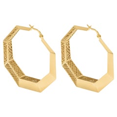 Angular Octagon Big Hoop Earrings 14 Karat Solid Gold Maximalist Handmade