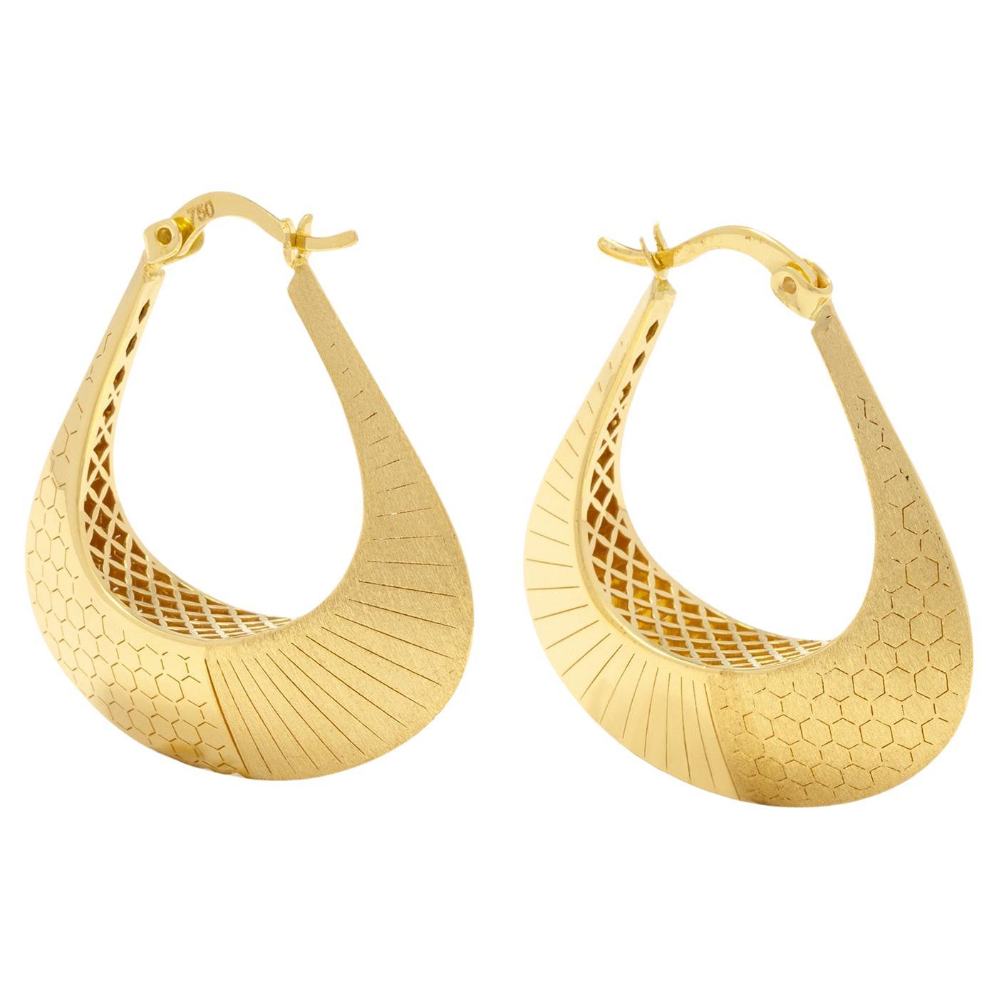 Beehive Harmony Large Hoop Earrings 14 Karat Solid Gold Maximalist Handmade