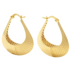 Beehive Harmony Large Hoop Earrings 14 Karat Solid Gold Maximalist Handmade
