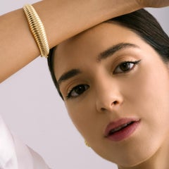 Bold Croissant Bangle Bracelet 14 Karat Solid Gold Maximalist Handmade