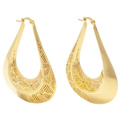Celestial Tear Drop Hoop Earrings 14 Karat Solid Gold Maximalist Handmade