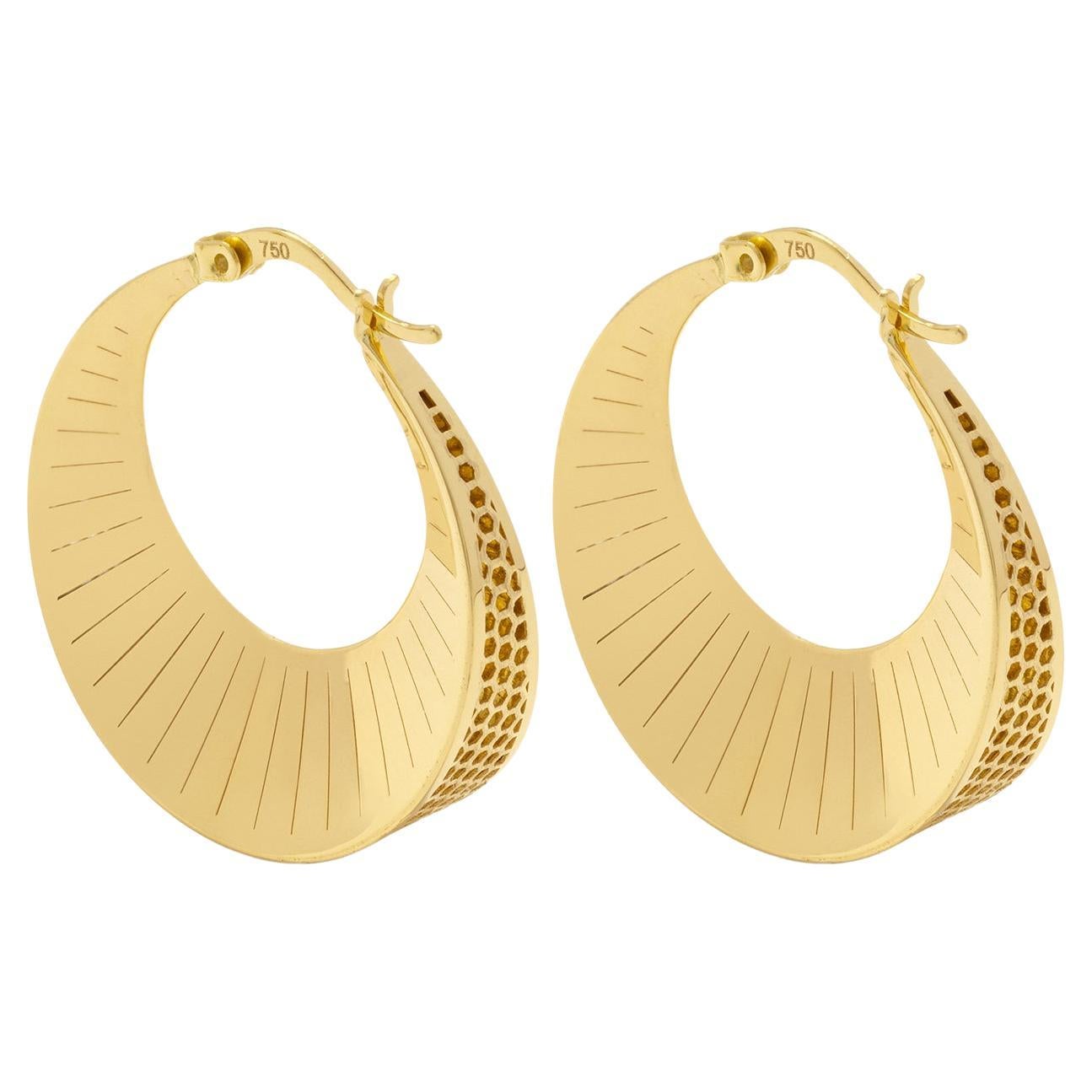 Sunburst Chunky Curved Hoop Earrings 14 Karat Solid Gold Maximalist Handmade