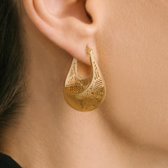 Pendientes de aro de red Universo Cósmico Oro macizo de 14 quilates Maximalista Hechos a mano