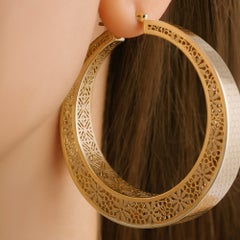 Floral Big Hoop Earrings – Handcrafted 14K Solid Gold Thick Statement Hoops